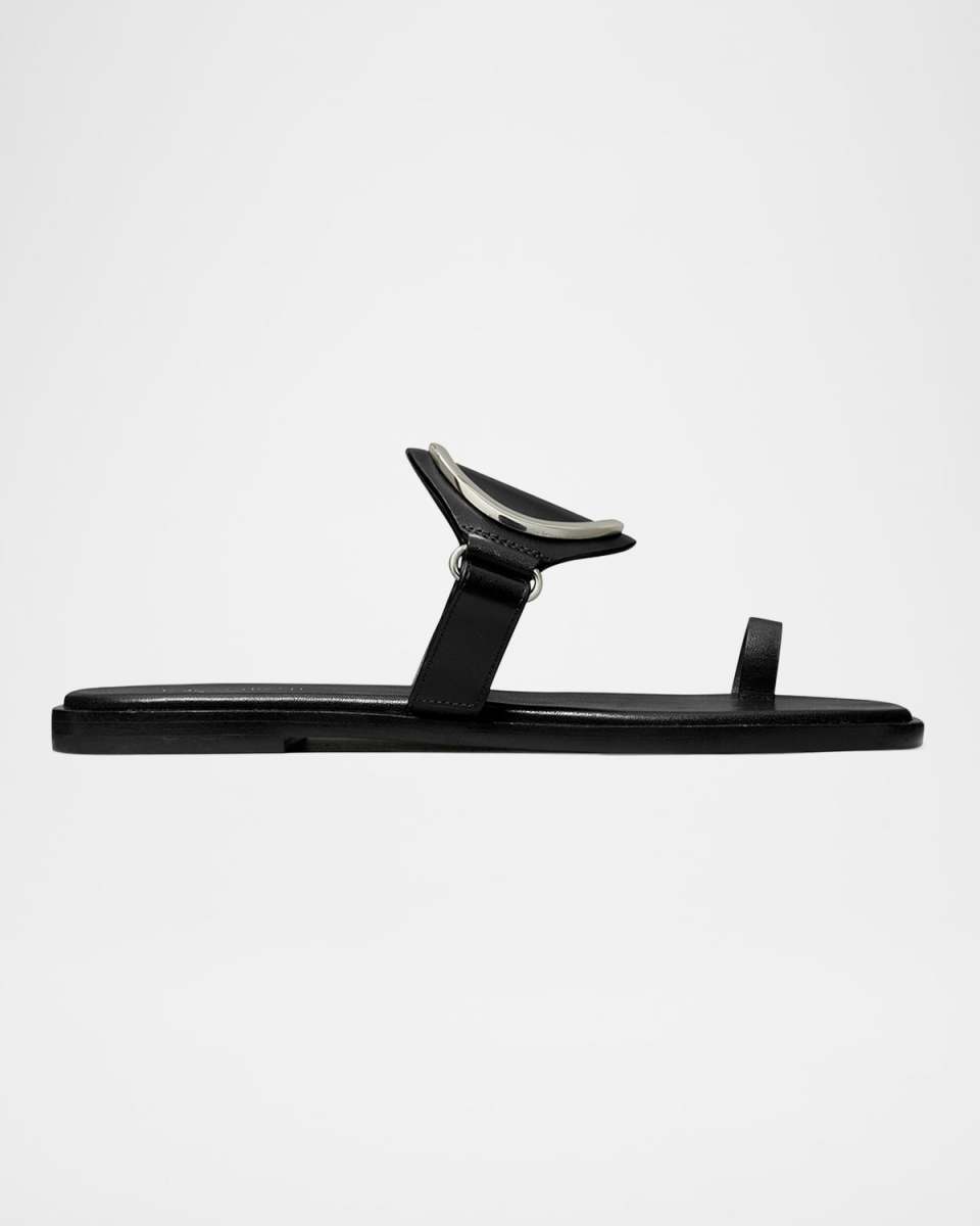 Leather Ring Flat Slide Sandals